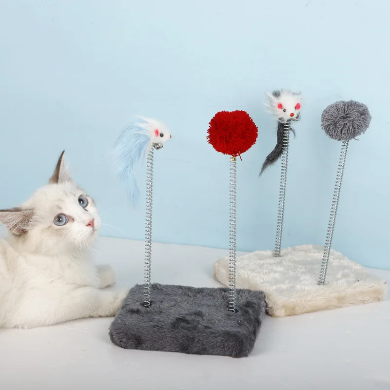 Cat Tumblers Plastic Cat Toys Feather Funny Cat Mice Shape False Mouse Pet Products Bottom Sucker Elastic Cat Dancer Wand