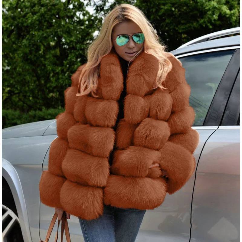Mink Coat Women Winter Thick Warm Faux Fur Coat Top Fashion Fox Long Sleeve Outerwear Woman Fluffy Fake Fur Jacket Manteau Femme
