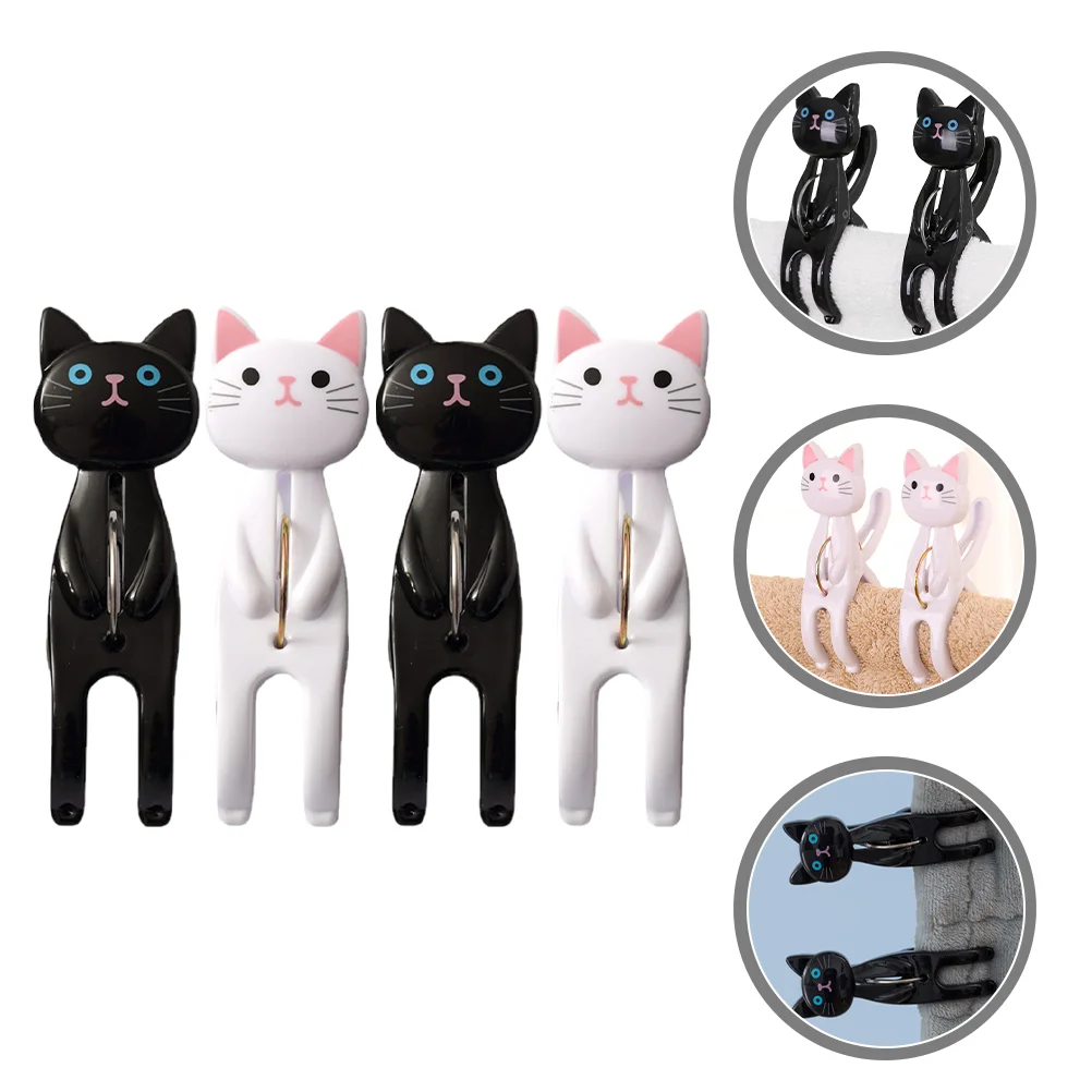

4 Pcs Cat Clothespin Beach Towel Clips Cute Plastic Chair Towels Paperclip Pins Adults Chairs Peg Clamps For