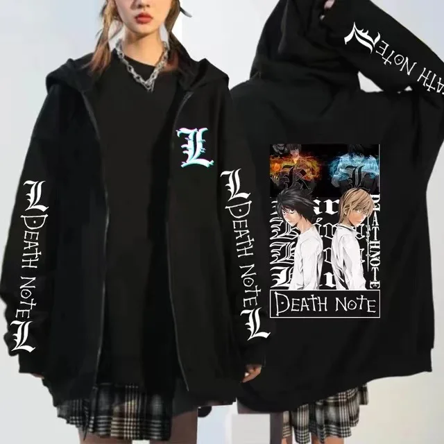 

2022 New Product Spot Death Note Printed Zipper Sweater European and American Harajuku Style Oversize Hoodie Gothic Clothing