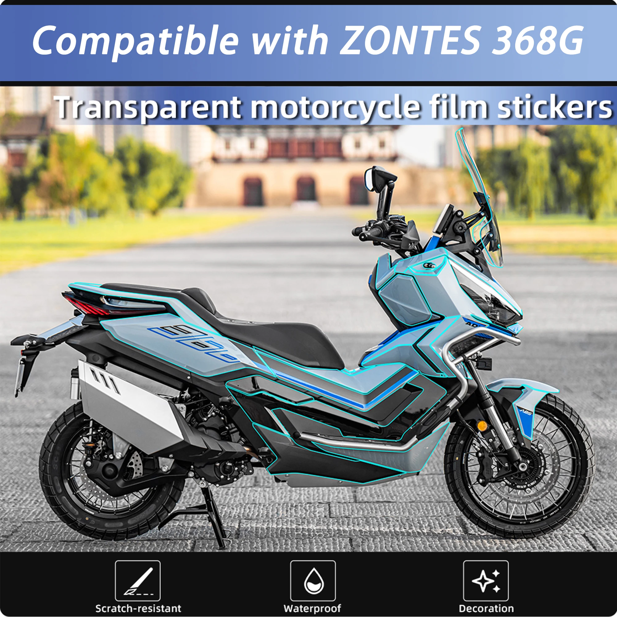 Фото Совместим с топливным баком мотоцикла ZONTES 368G. Невидимая защитная наклейка против истирания. Легко устанавливается с помощью клея. Запчасти для мотоцикла. №1