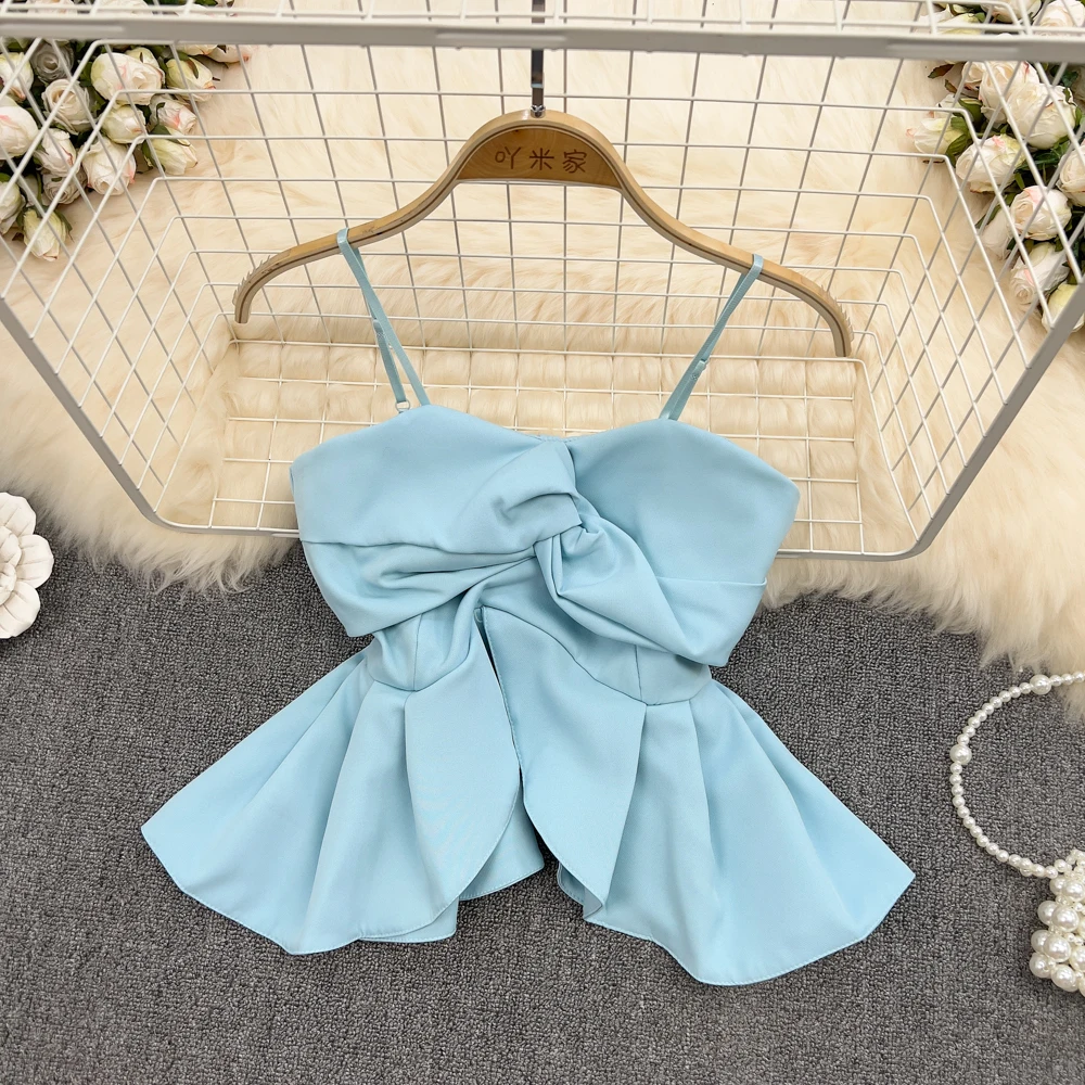 

Ruffle Butterfly Tank Top Korean Fashion Sling Top Y2k Sexy Corset Bustier Vintage Pleated Camis Boho Crop Tops Women Streetwear