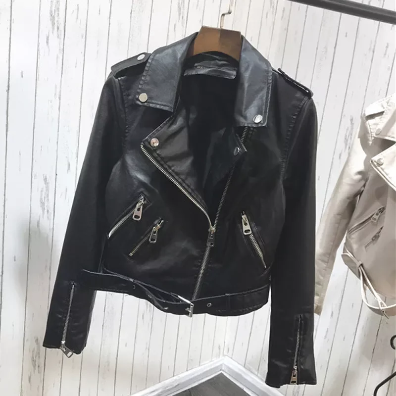 Silver Leather Jacket Women 2020 Metallic Motorcycle Short Jackets Lapel Zipper Biker Coat Soft Ladies Punk Streetwear