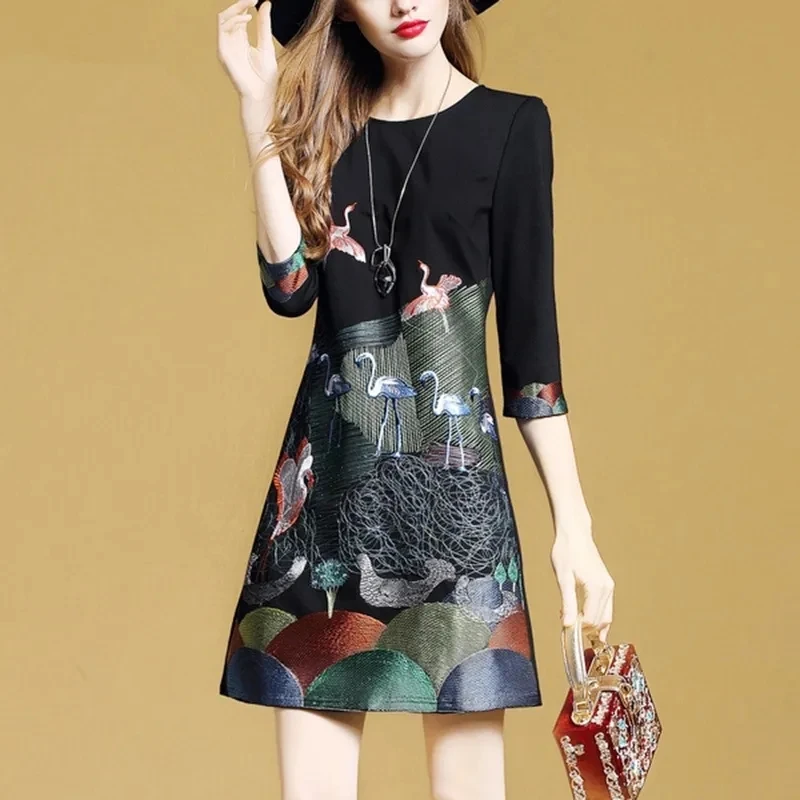 

Женское платье с вышивкой, элегантное вечернее платье, винтажное женское черное платье с коротким рукавом, женское платье, Vestidos, платье для ...