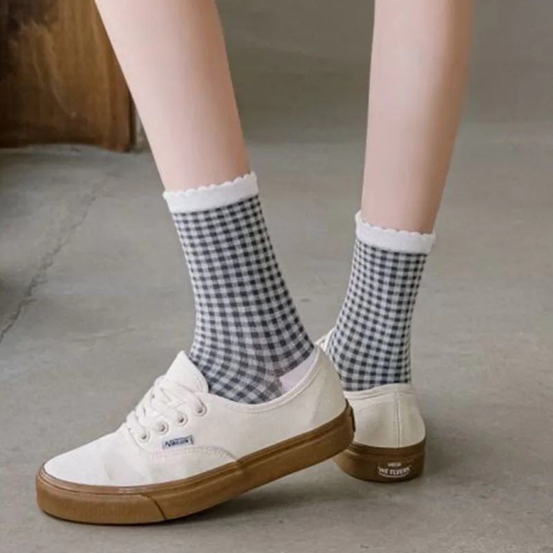 5 Pairs Lolita Fashion Frilly Socks Woman Vintage Print Long Winter Socks Cotton Cute Korean Style Women Socks Calcetines Mujer
