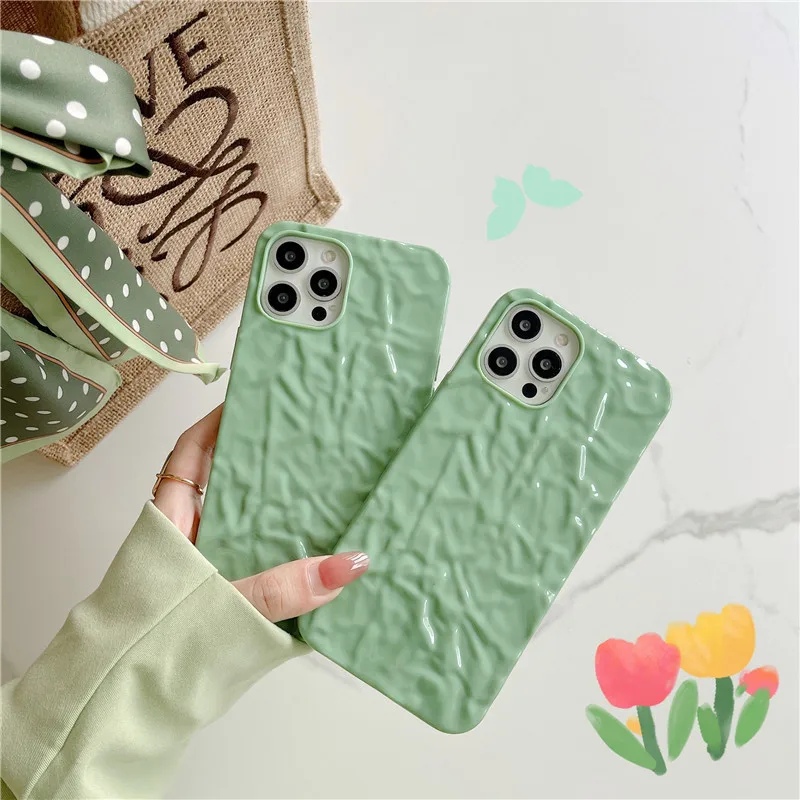

Simple Matcha Green Folds Case for iPhone 12 13 Pro 12 Mini 11 Pro Max XR XS Max 7 8 Plus X SE2020 Soft Silicone Back Cover