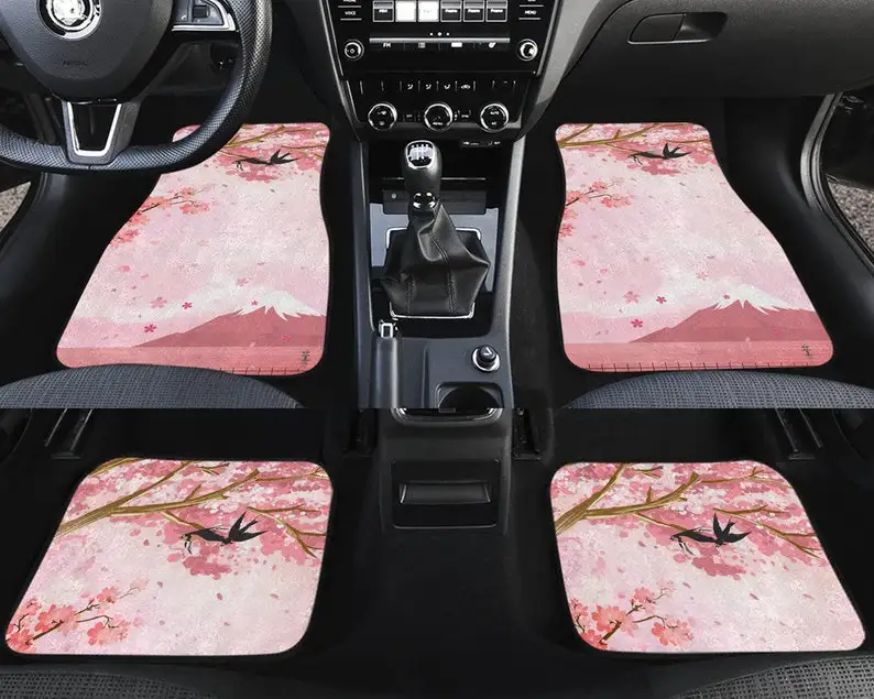 

Автомобильный напольный коврик с цветочным принтом вишневого цветка, розовый и черный, персонализированный автомобильный коврик, автомобильные аксессуары, для любителей автомобиля, автомобильные коврики для женщин
