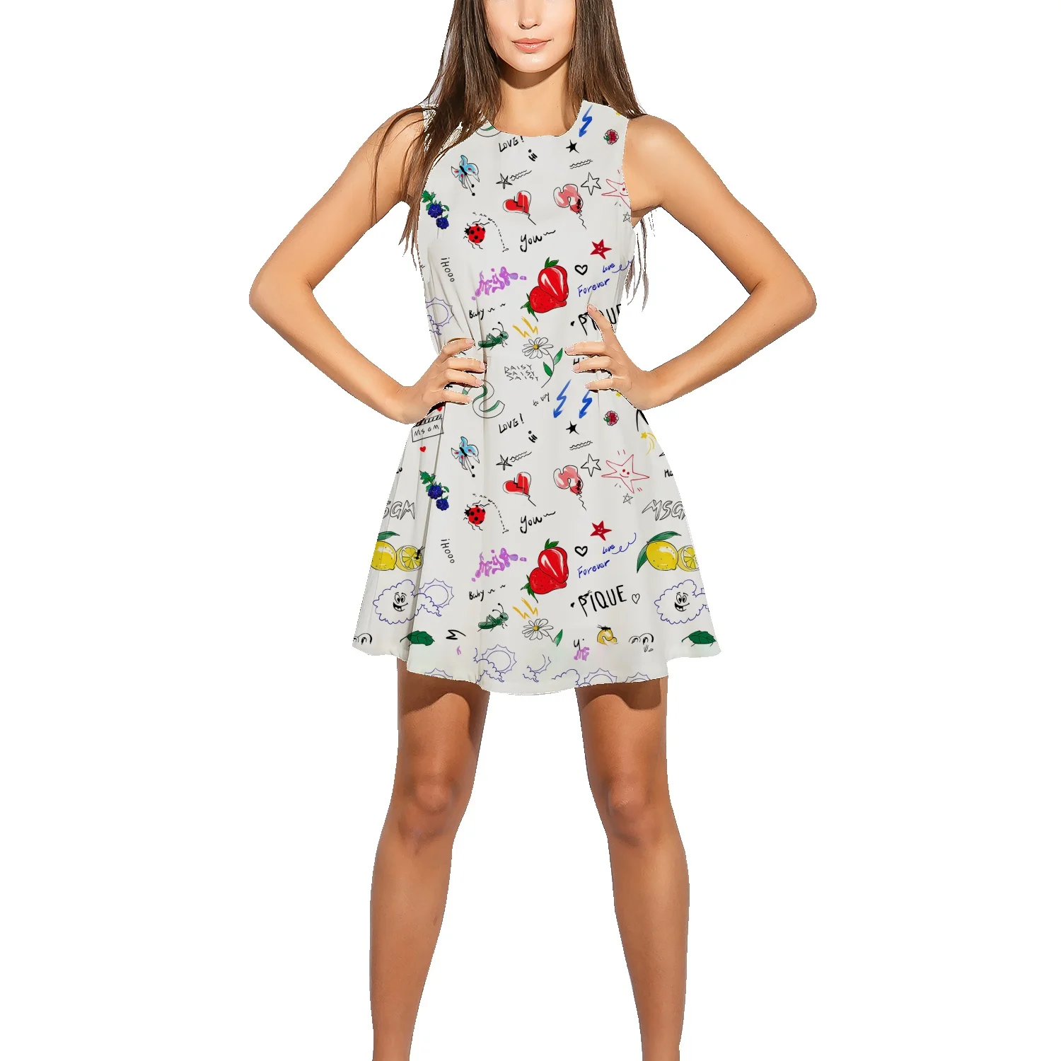 

Летняя Новинка, женская жилетка, платье без рукавов с принтом, эластичная Удобная Повседневная Удобная Ночная рубашка средней длины