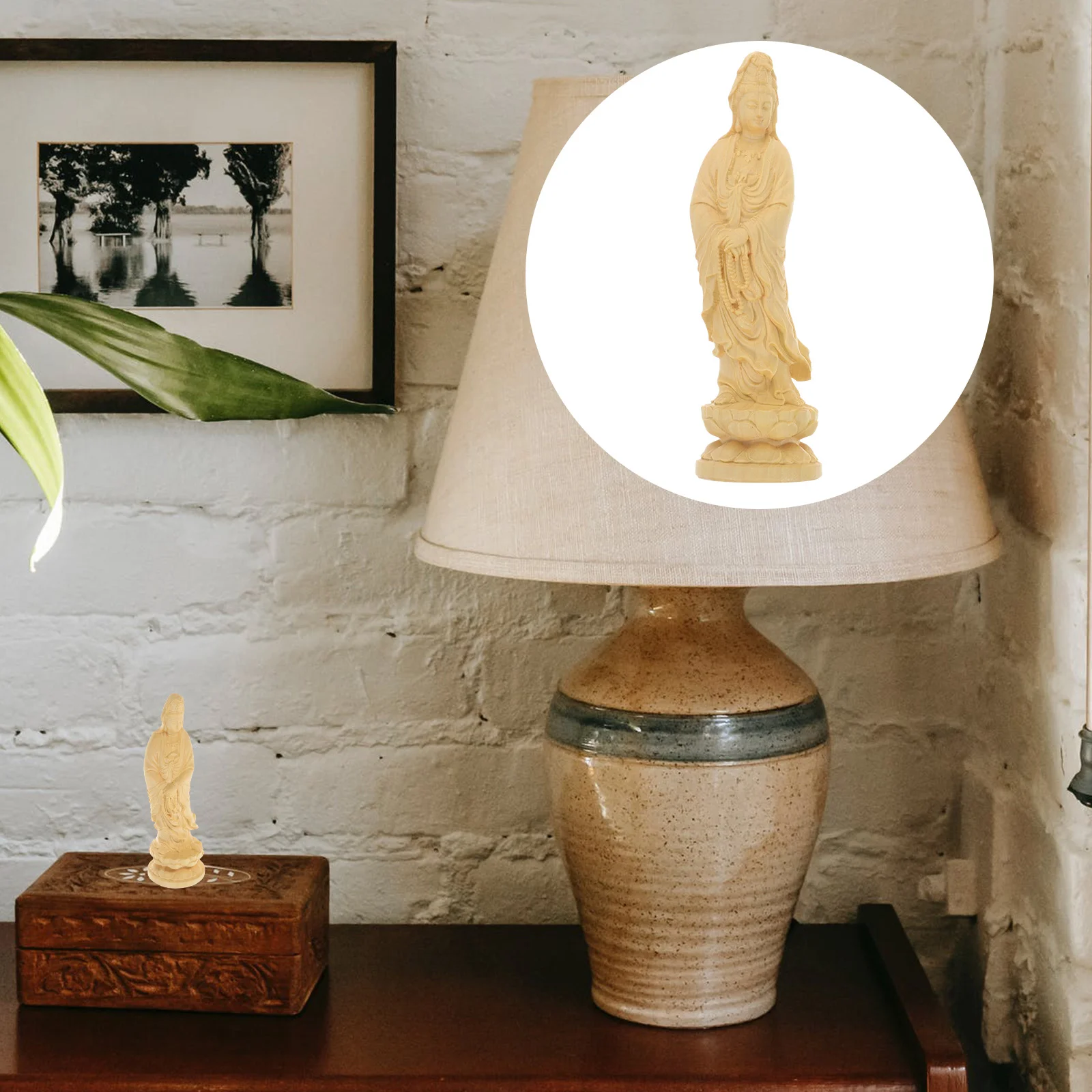 

Office Decor Blessing Desktop Decor Wooden Sculpture Ornament Crafts Guanyin Statue Statuette Bodhisattva Ornament