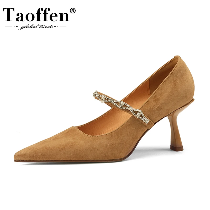 

Taoffen Size 33-40 Women Pumps Real Leather Thin Heel Shoes For Woman Fashion Sexy Party Ins Pumps Female Club Footwear