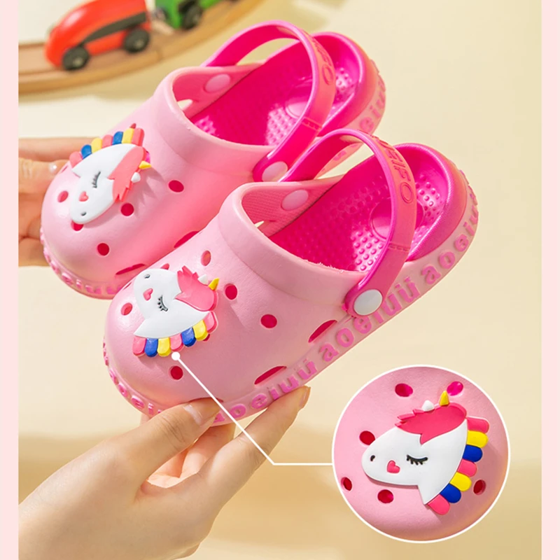 

2-6Y Summer Baby Shoes Baotou Sandals Girl Boy Cartoon Unicorn Dinosaur Bear Child Pool Mules Slippers Cave Hole Slides Sandal
