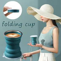 portable silicone folding water cup small coffe cup outdoor heat resistant foldable mug with lid collapsible travel drinking cup