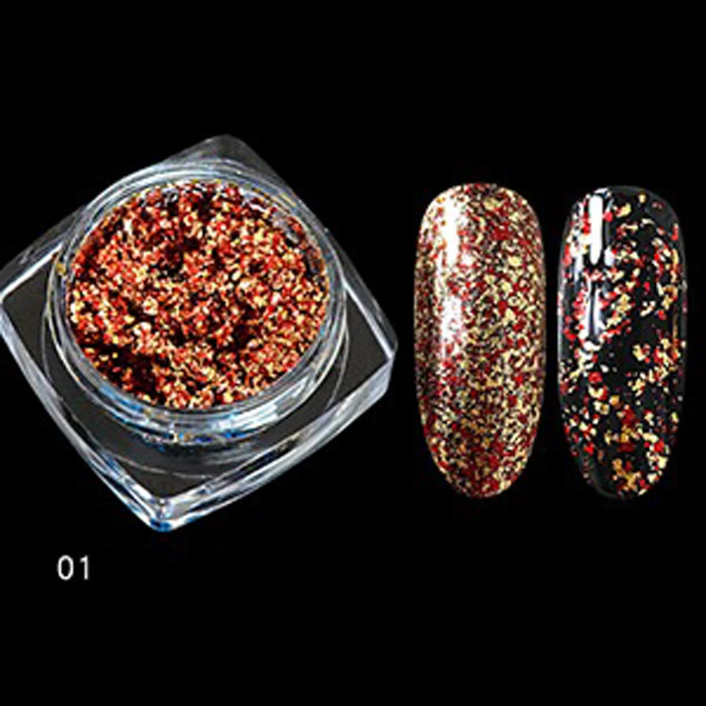 

6 Colors Double-side Nail Foil Flakes Cute Metallic Nail Magic Flakes Foil Powder Hot Color Fireworks Mirror Flake Powder 0.2g