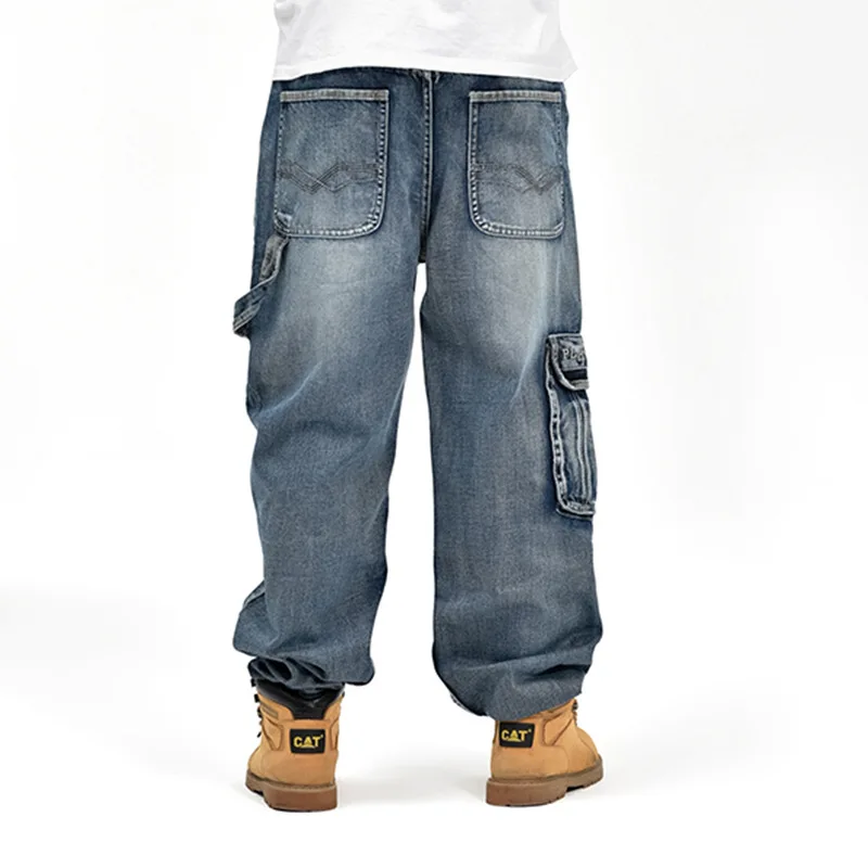 2022 New Japan Fashion Mens Straight Denim Cargo Pants Biker Men Baggy Jeans Loose Blue Jeans with Side Pockets Jeans Men