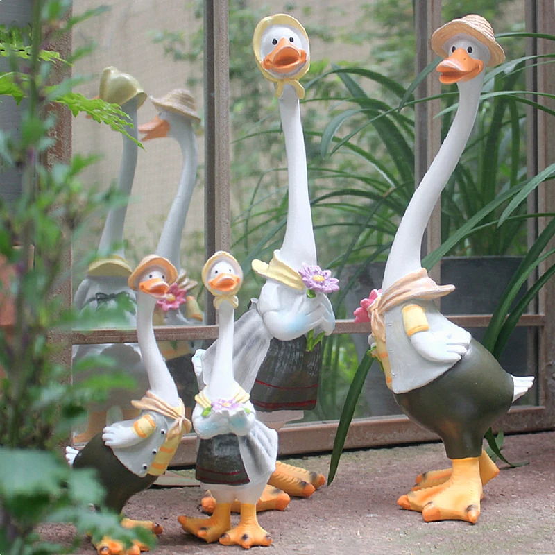 

Resin Duck Craft Figurines Duck Family Member Courtyard Ornaments Artwork Animal Sculptures Modern Home Decor Garden Statue