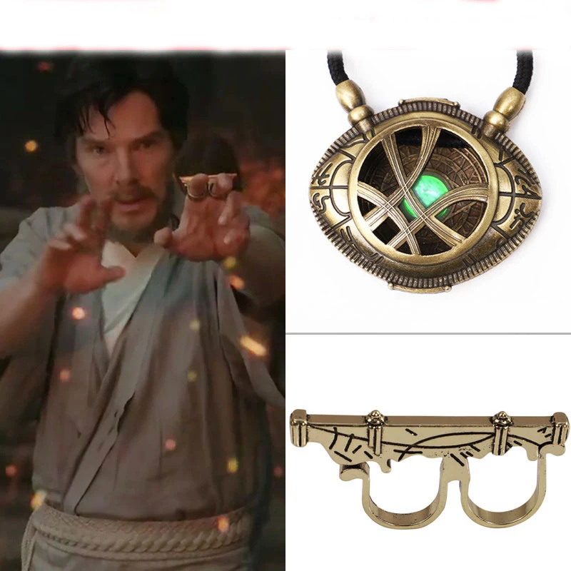 Doctor Strange Cosplay Steve Rings of Time and Space Props The Eye of Agamotto Necklace Halloween Cosplay Equipment Props