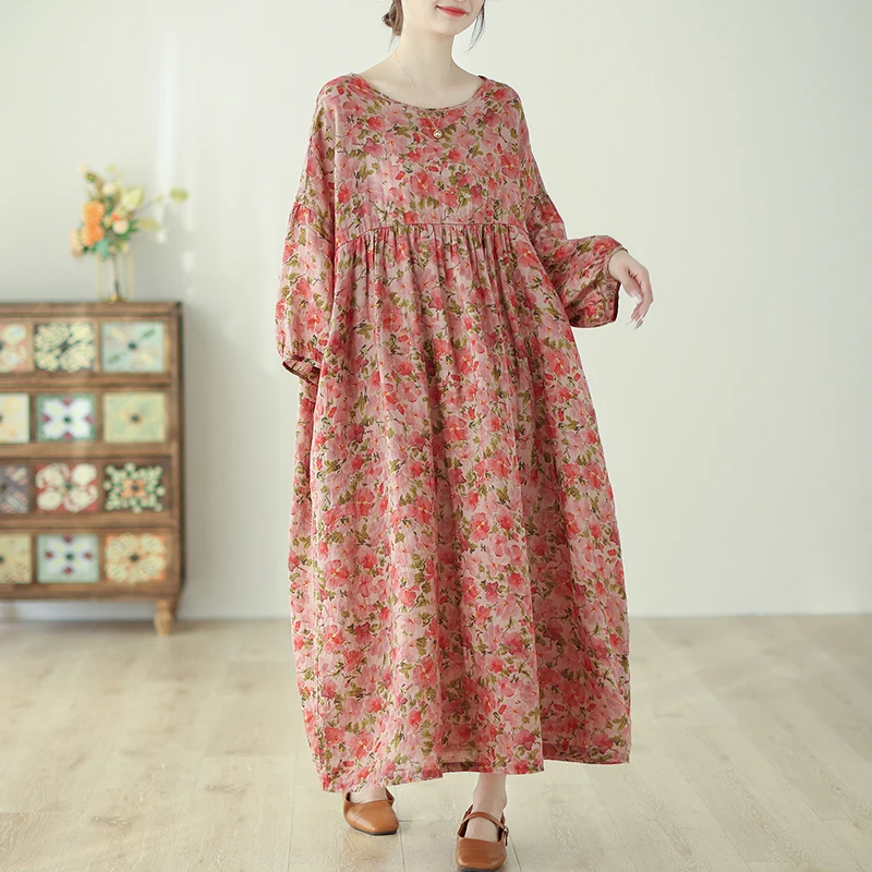 Женское винтажное платье с цветочным принтом повседневное длинное большого