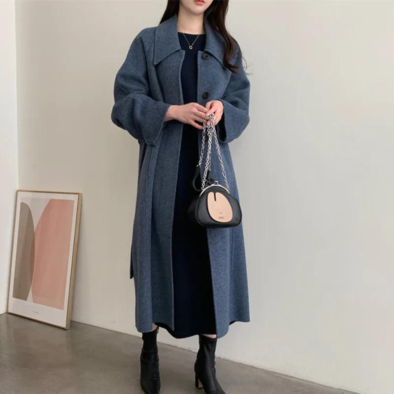 

Осень 2022, новый французский ретро-дизайн, повседневный длинный стиль, двухсторонний кашемировый шерстяной Фотофон, бесплатная доставка