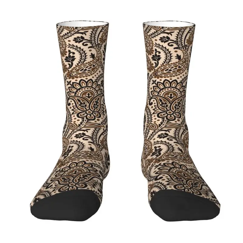 

Забавные коричневые носки с цветочной текстурой Пейсли для мужчин и женщин, мужские теплые богемные цветы с 3D-принтом в стиле бохо, искусств...