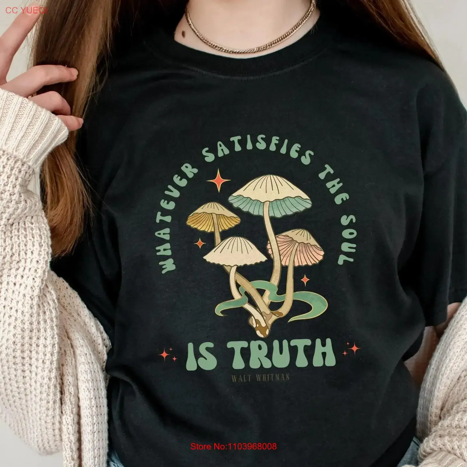 Фото Футболка Walt Whitman PoeT Mushroom Cottagecore Одежда Goblincore Dead Poets Society Bookish Hippie vintage Washed №1