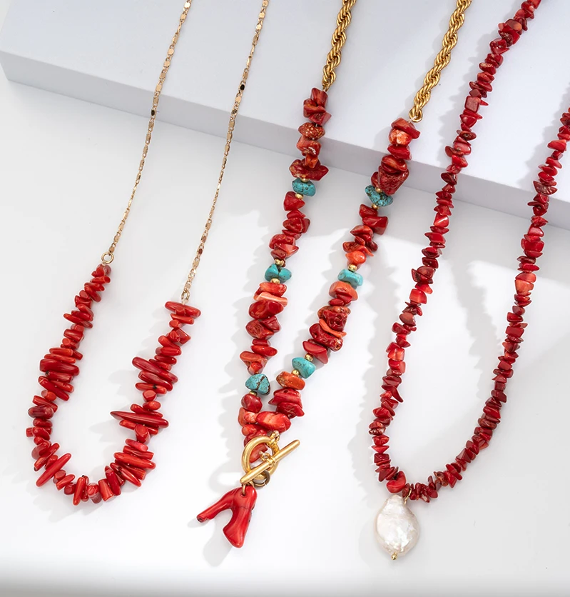 

Red Coral Chips Dyed Fashion Bohemia Necklace Loose for Jewelry Making Stand String Beaded Free Shipping Items Women All Offers