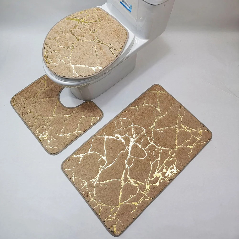 3pcs bathroom toilet mats set gold printing anti slip rugs entrance doormat bath mats toliet lid pad home living room decoration free global shipping