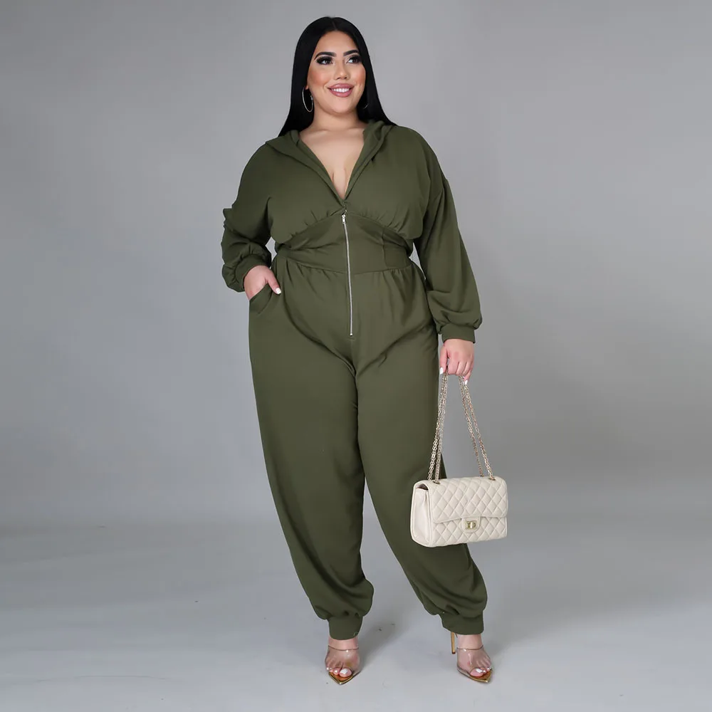 Женская одежда повседневный комбинезон с капюшоном на молнии свободные уличные