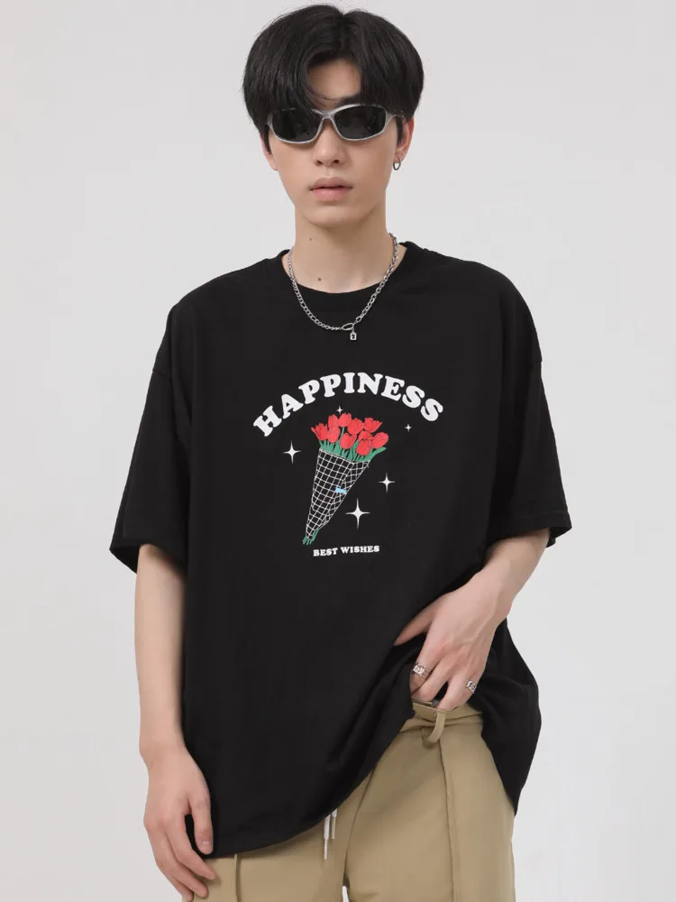 

SYUHGFA Men Clothing 2022 Summer Flower Print Short Sleeve T-shirt Korean Fashion Loose T-shirt Streetwear Tops For Male