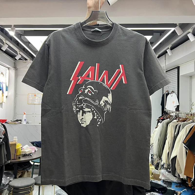 

Футболка с коротким рукавом для мужчин и женщин, винтажная серая тенниска со слоганом, уличная одежда, красный цвет, 2023ss