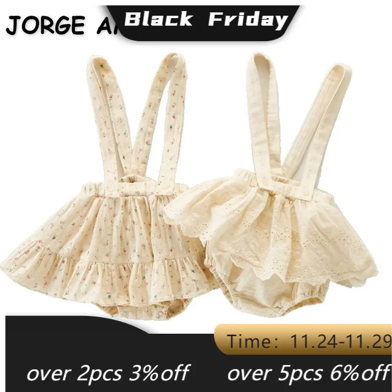 

2022 Korean Style New Summer Baby Wear Girl Bodysuit Apricot Floral Sling Overalls Princess Jumpsuit Child Clothes E2202