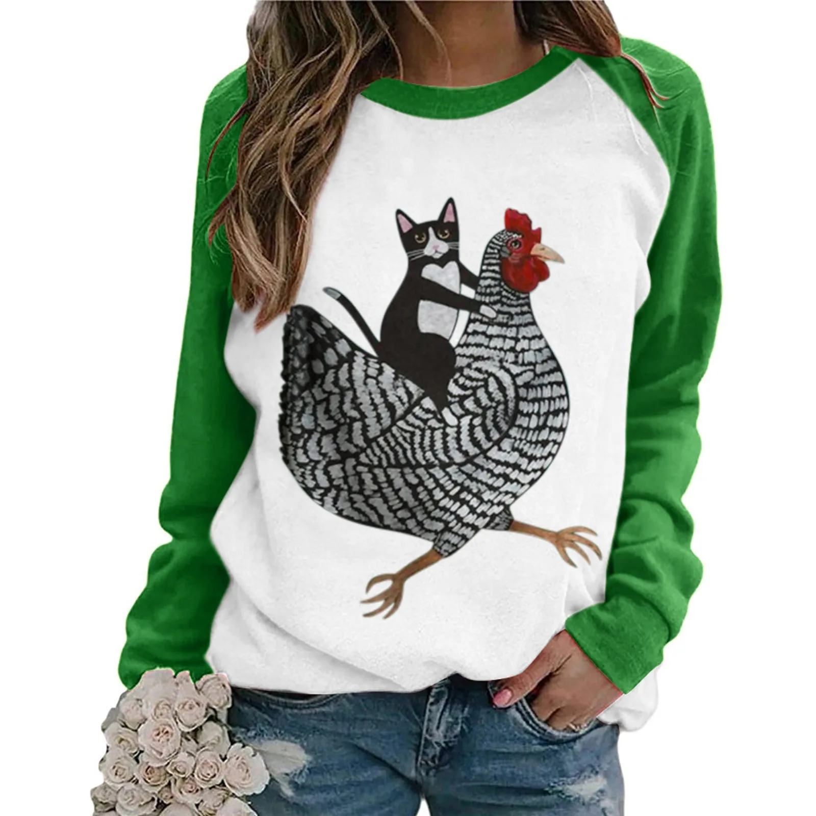 

Женские теплые рубашки с ложным воротником и длинным рукавом, женские повседневные рубашки с длинным рукавом и принтом кота реглан, блузки, ...