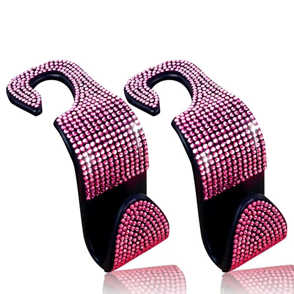 

2 * Seat Back Accessories Car Crystal Diamond Hanger Headrest Pink Shiny