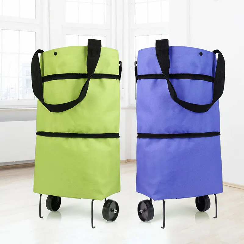 للطي التسوق سحب عربة حقيبة العربة مع عجلات أكياس تسوق قابلة للطي قابلة لإعادة الاستخدام البقالة أكياس الغذاء المنظم الخضروات حقيبة