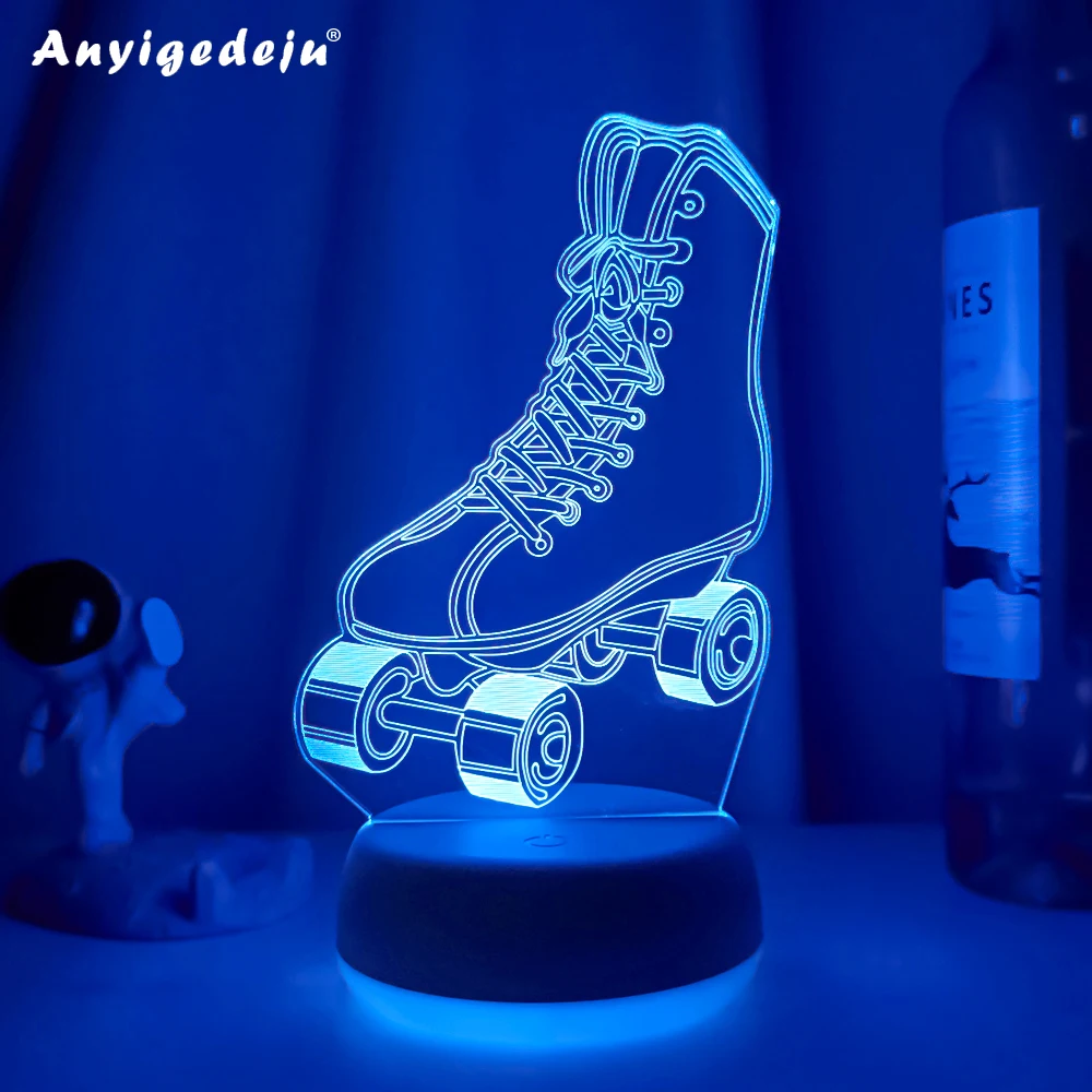 Buz pateni ayakkabı tarzı 3D lamba yenilik LED masa gece lambası spor çocuk çocuk hediye çok renkli ev atmosferi yanılsama dekor