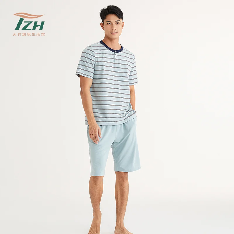 TianZhu ماركة الصيف الرجال رقيقة منامة الخيزران الألياف المواد الرطوبة فتل تنفس المنزل الملابس لينة ومريحة