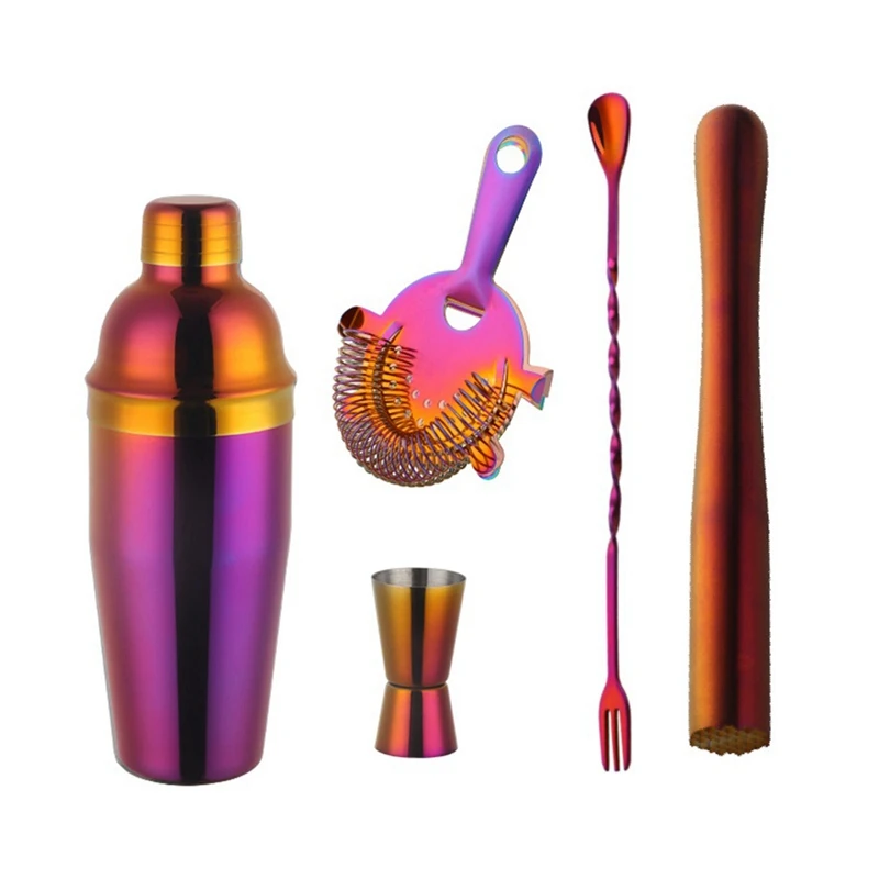 

750Ml Stainless Steel Boston Cocktail Set Shaker Wine Pourers Set With Strainer Measure Cup Bartender