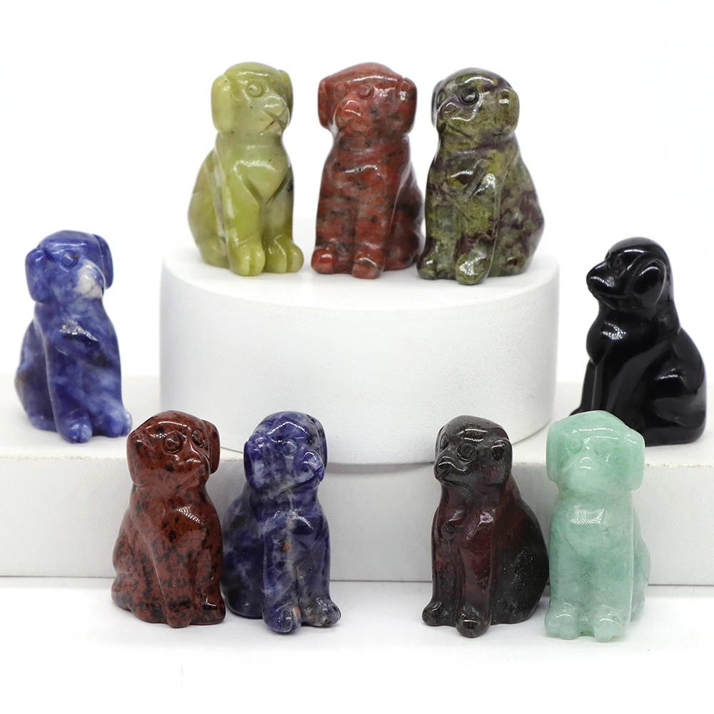 

0.9" Mini Dog Statue Natural Stone Healing Reiki Crystal Carved Animal Figurine Crafts DIY Jewelry Ornament Gems Lots Wholesale