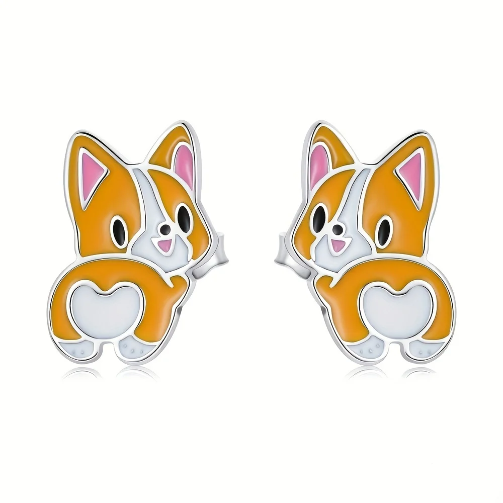 Эмалевые серьги-гвоздики Corgi