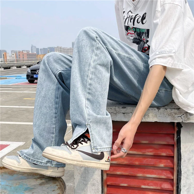 Blue Black Baggy Jeans Men Fashion Casual Wide Leg Jeans Mens Streetwear Loose Hip Hop Straight Tie Dye Denim Pants Men S-3XL