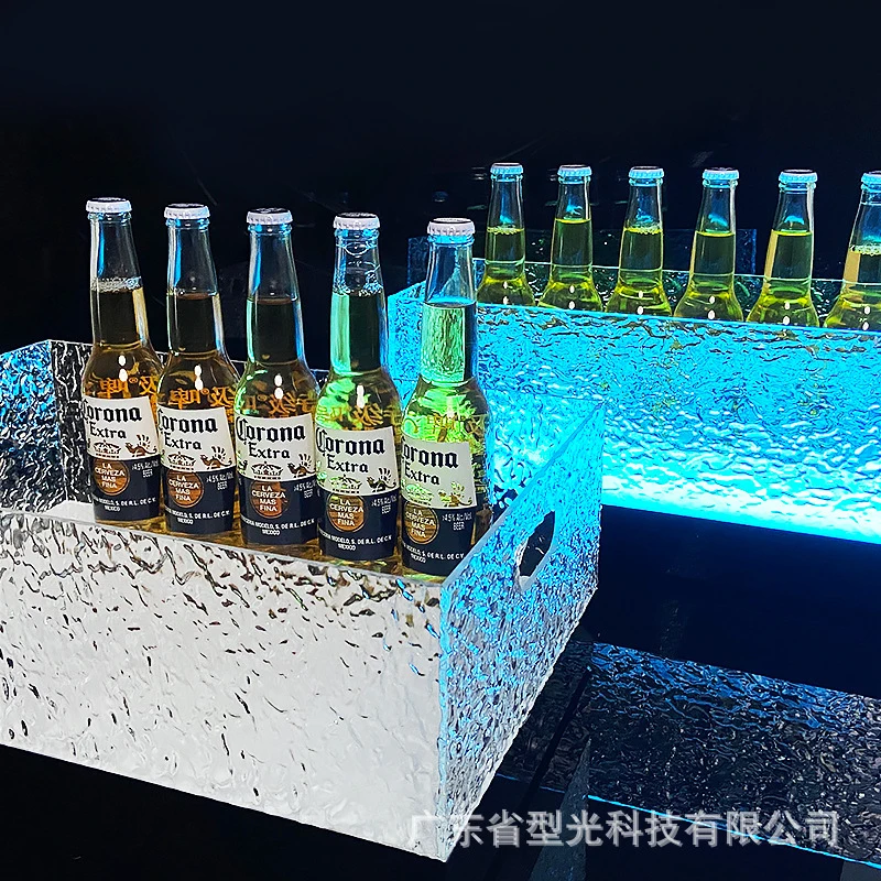 Фото Светодиодное ведерко для льда KTV Bar с разноцветной подсветкой, акриловый куб-охладитель для шампанского и пива, оптовая продажа напрямую с завода №1