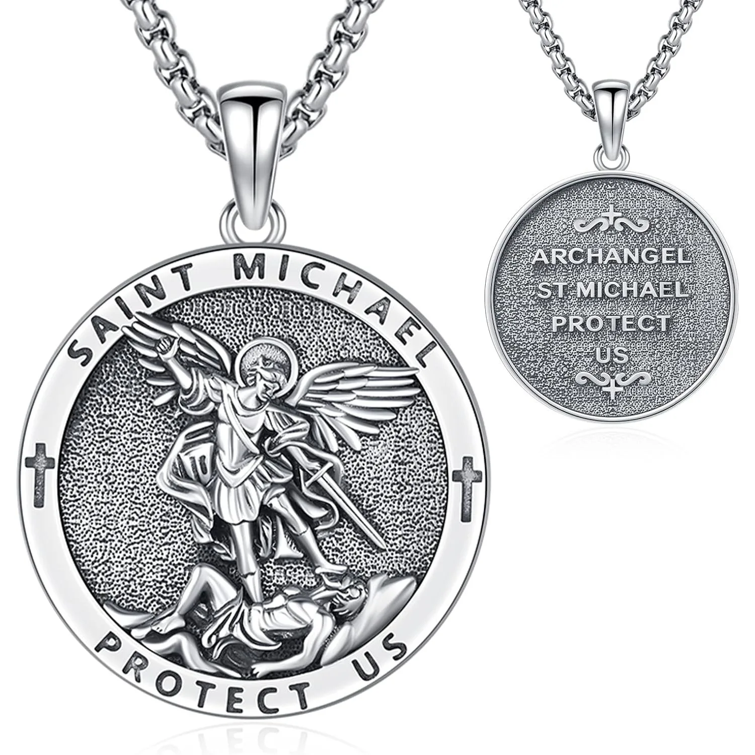Фото Ожерелье Saint Michael из стерлингового серебра 925 пробы, кулон с медалью Saint Michael, ожерелье, защитный амулет, ювелирные изделия, подарки для мужчин и женщин №1