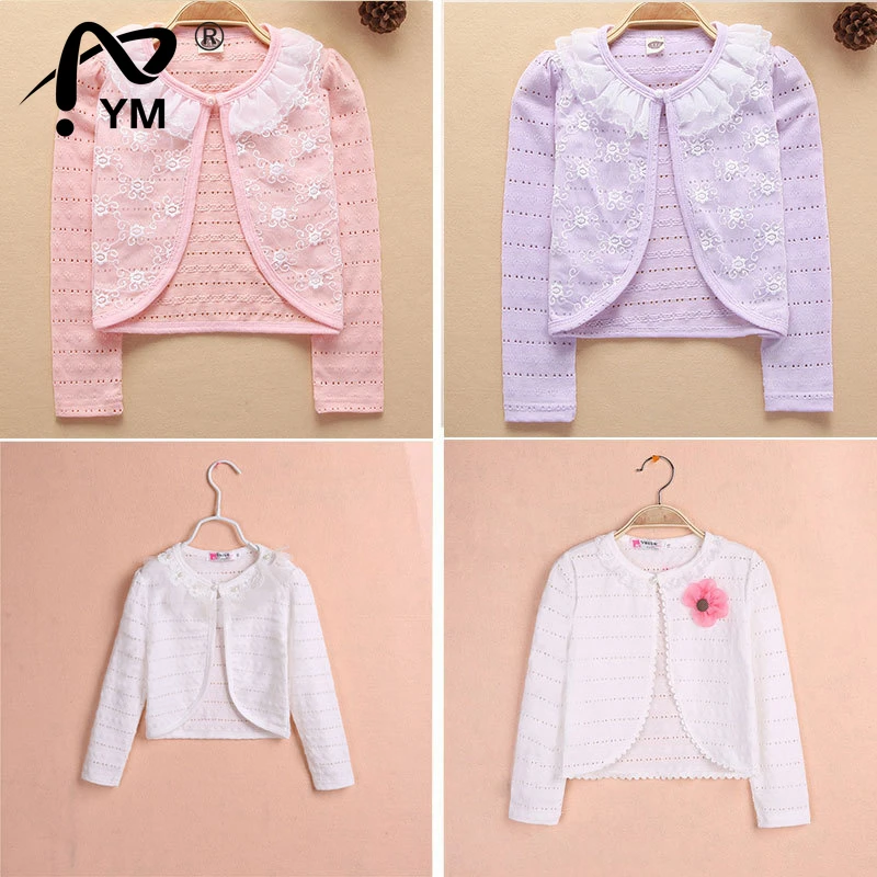 

New Spring Summer White Cardigan Thin Girls Coat Soft Outwear For 2-9T Kids Cotton Baby Girl Clothes Children Long Sleeve Cardig