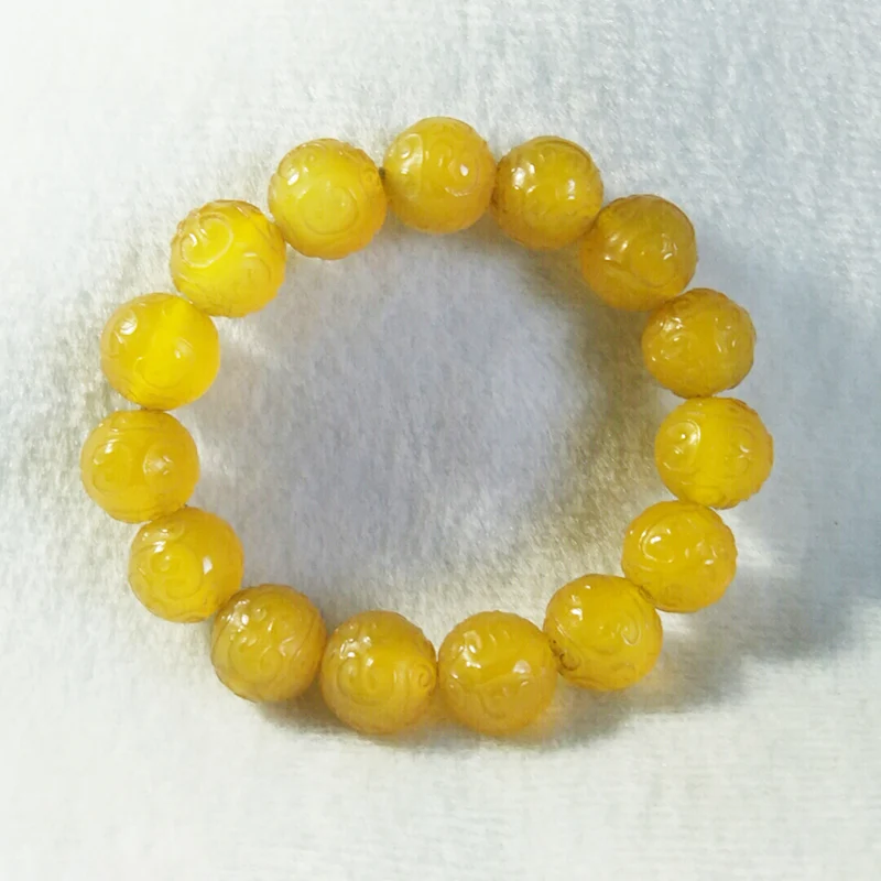 

Натуральный желтый браслет из халцедона Fengshui, лечебный браслет из агата для мужчин и женщин, резная вручную, изысканный узор, бусины из нефр...