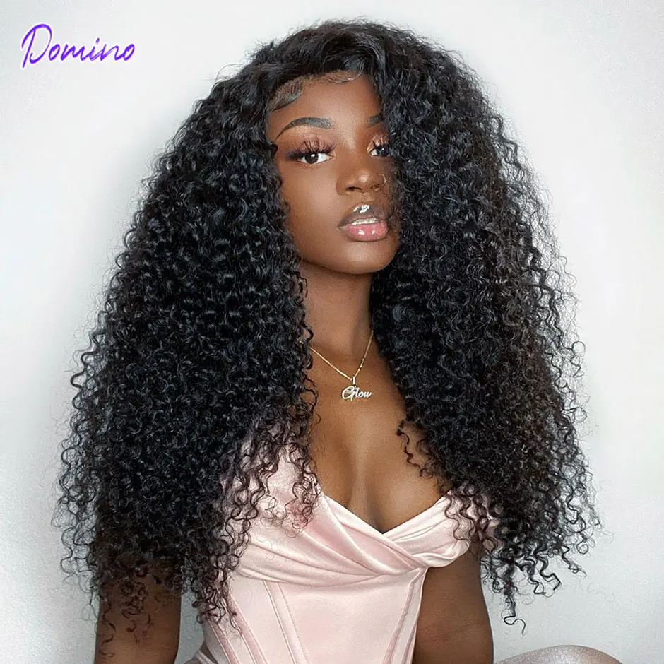 DOMINO 13x4 Kinky Curly Lace Front Human Hair Wigs For Women Brazilian Transparent Lace Frontal Wig With 4x4 Closure Remy Hair