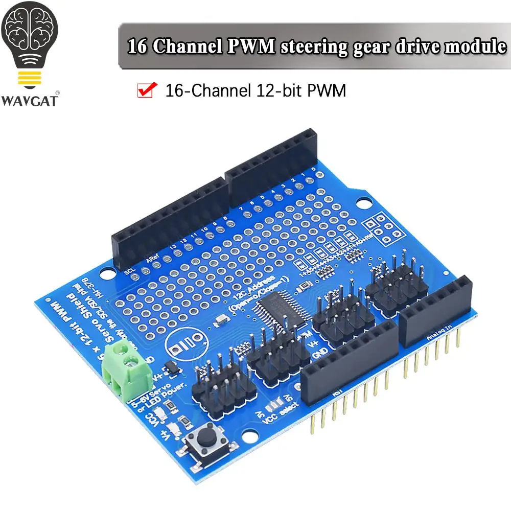Сервопривод WAVGAT IIC I2C, 16 каналов, 12 бит, ШИМ/сервопривод, интерфейсы PCA9685 для Arduino Robot PWM Uno Mega R3, замена