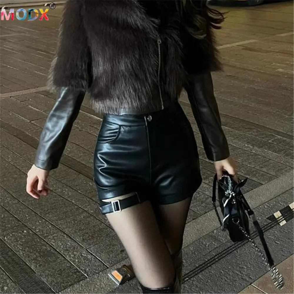 

2023 New Trend Black Shorts Women PU Leather Pant Sexy Cool Girl Short Hot Pants High Waist Pocket Trousers Bottoms Clothes 9129
