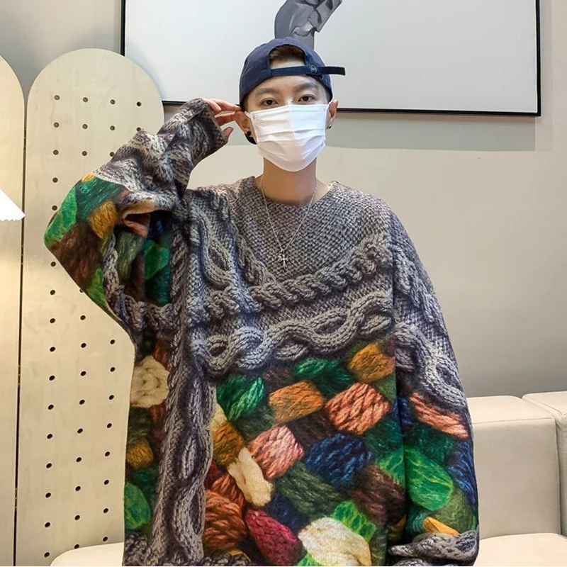 

Мужские свитера, винтажный вязаный пуловер Y2K на осень/зиму, свитер, водолазка унисекс, Харадзюку, Свитер оверсайз, шикарный и эстетичный принт