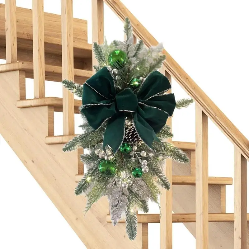 

Christmas Wreath With Lights 23.62x11.81inch Holiday Wreath With Warm White LED Light Sting Ribbon Bowknot Decor Festival