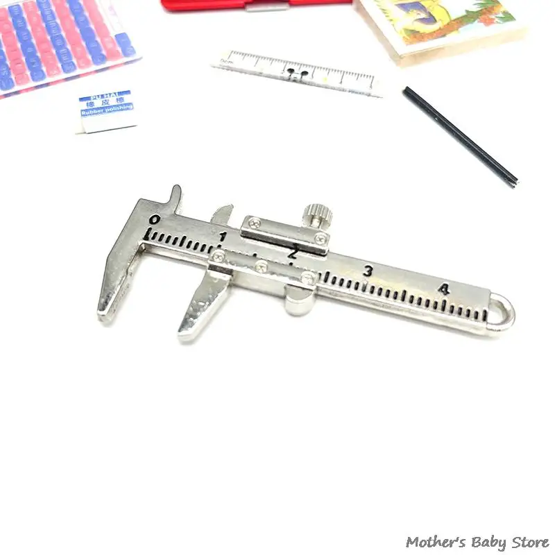 

1PC Dollhouse Mini Vernier Caliper Portable Zinc Alloy Metal Simulation Model Slide Ruler Vernier