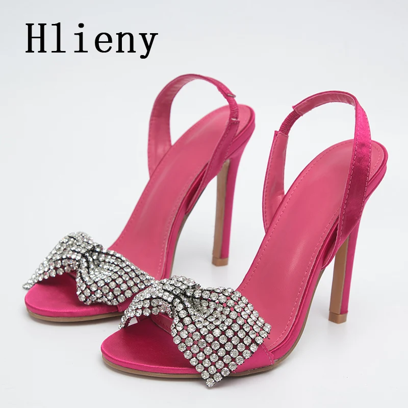 

Hlieny 2023 New Summer Elegant Butterfly- Knot Crystal Sandals High Heels Woman Sexy Street Dress Party Shoes Black Size 35-42